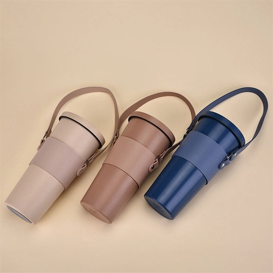 Leather Coffee Cup Sleeve With Handle Strap