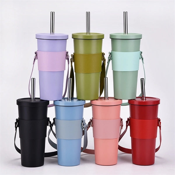 Leather Coffee Cup Sleeve With Handle Strap