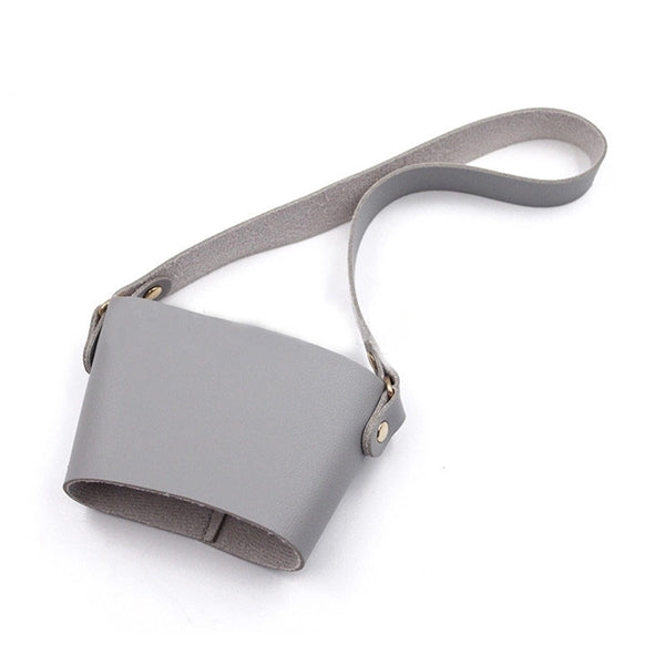 Leather Coffee Cup Sleeve With Handle Strap
