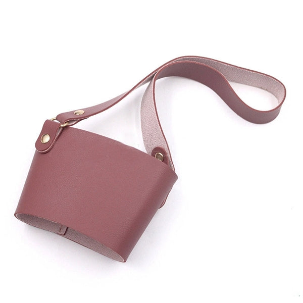 Leather Coffee Cup Sleeve With Handle Strap