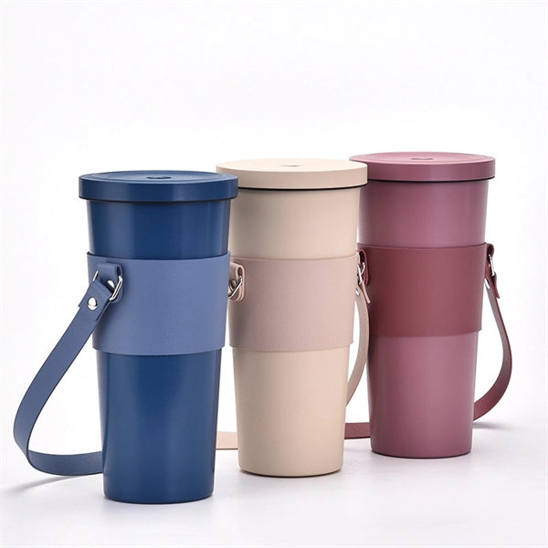 Leather Coffee Cup Sleeve With Handle Strap