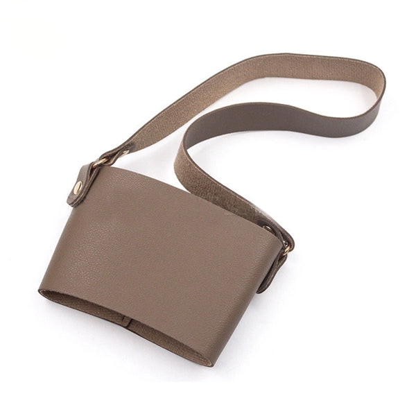 Leather Coffee Cup Sleeve With Handle Strap