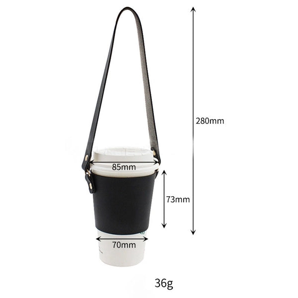 Leather Coffee Cup Sleeve With Handle Strap