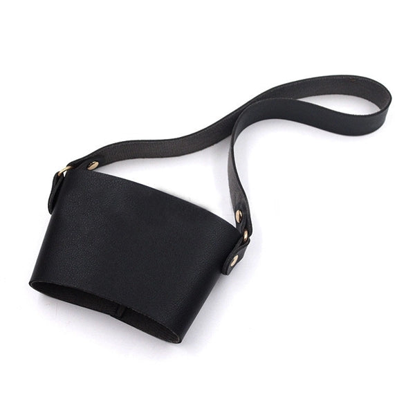 Leather Coffee Cup Sleeve With Handle Strap