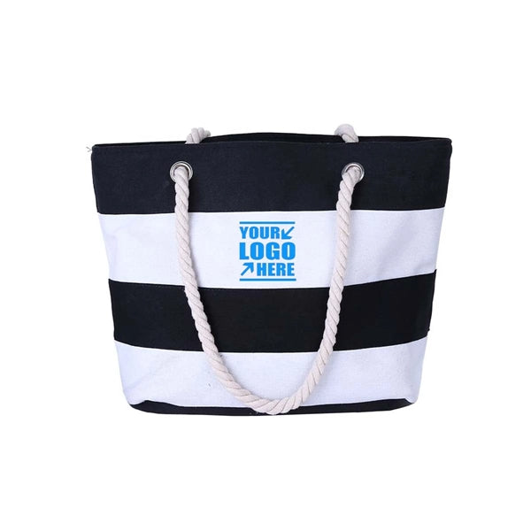 Canvas Tote Beach Bag With Zipper