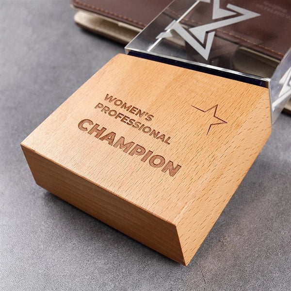 Optic Crystal Trophy with Wood Base