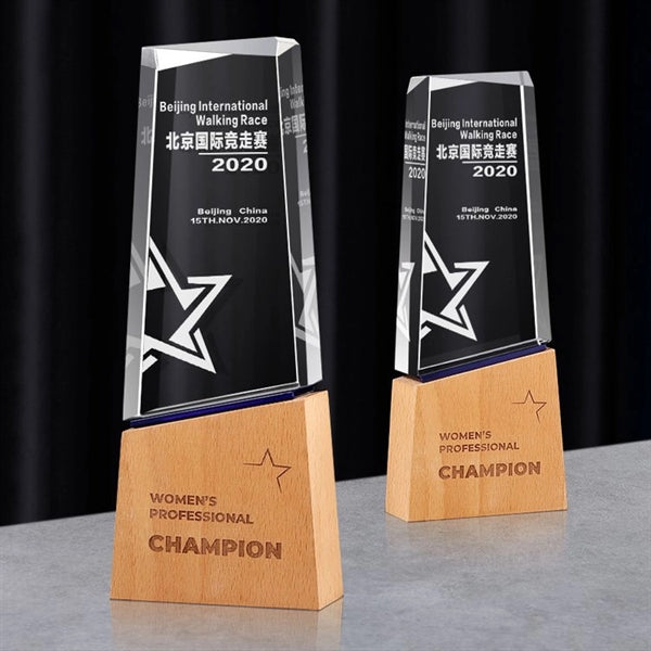 Optic Crystal Trophy with Wood Base