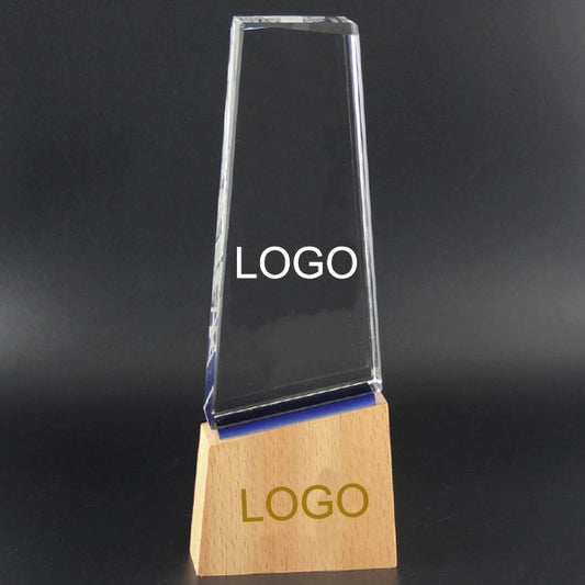 Wood Base Crystal Trophy
