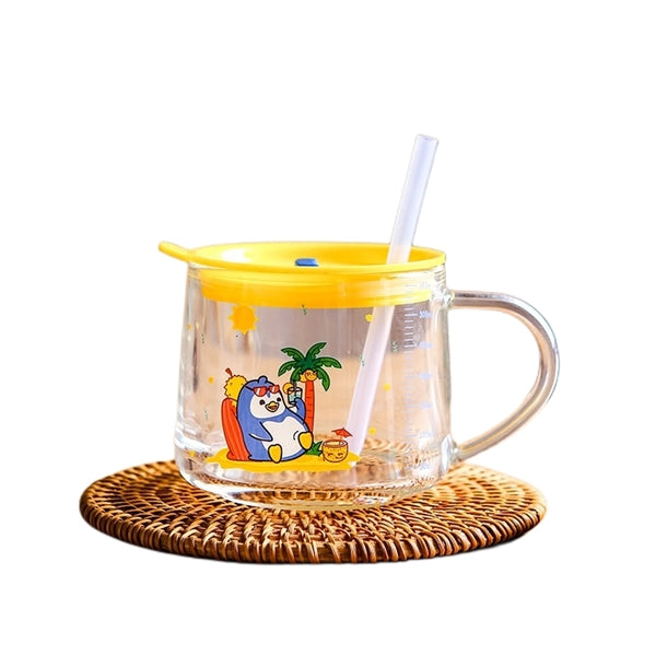 400 ML Cartoon Printed Milk Glass Sipper Mug Jar With Straw