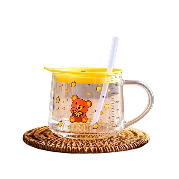 400 ML Cartoon Printed Milk Glass Sipper Mug Jar With Straw