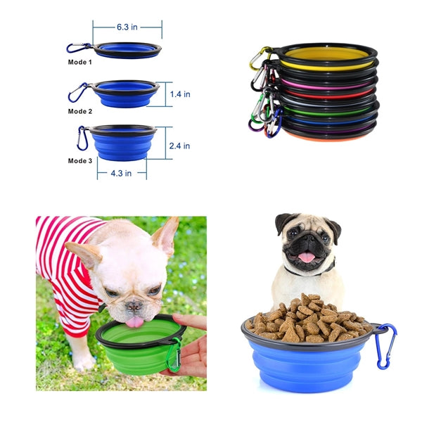 23oz Portable Collapsible Pet Bowl Carabiner Clip