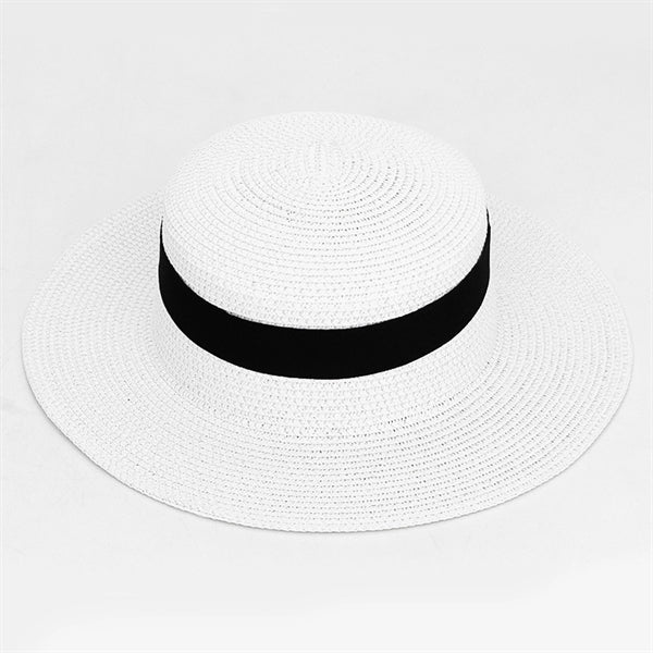 Wide Brim Straw Flat Top Panama Hat Beach Cap for Women
