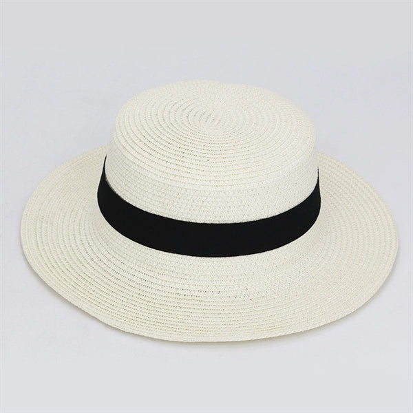 Wide Brim Straw Flat Top Panama Hat Beach Cap for Women