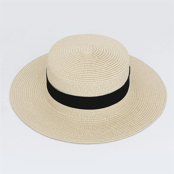 Wide Brim Straw Flat Top Panama Hat Beach Cap for Women
