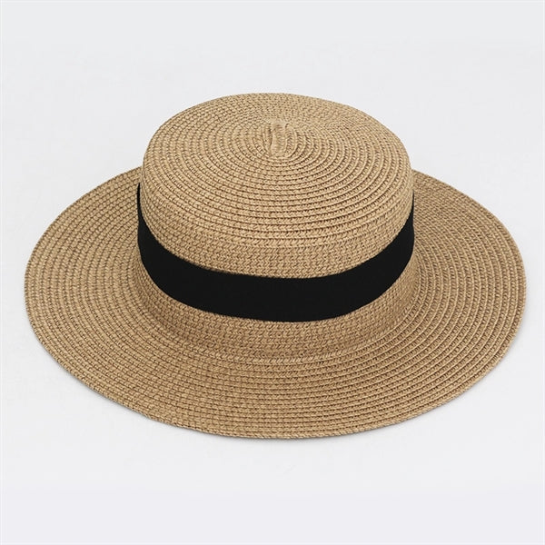 Wide Brim Straw Flat Top Panama Hat Beach Cap for Women
