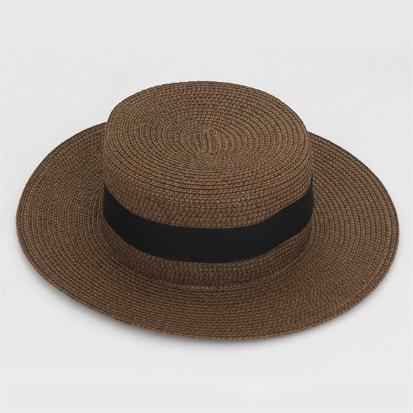 Wide Brim Straw Flat Top Panama Hat Beach Cap for Women