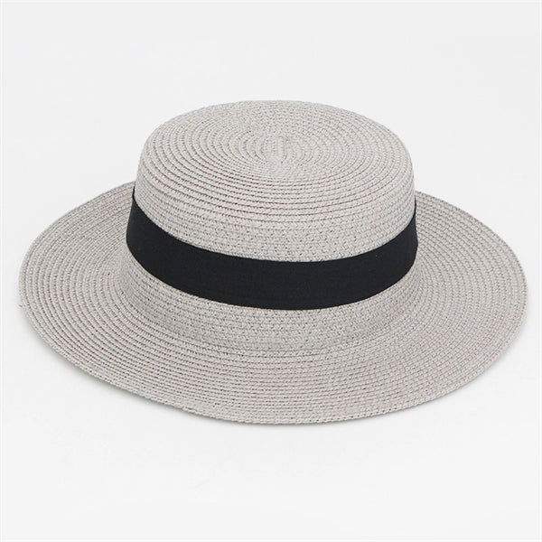 Wide Brim Straw Flat Top Panama Hat Beach Cap for Women