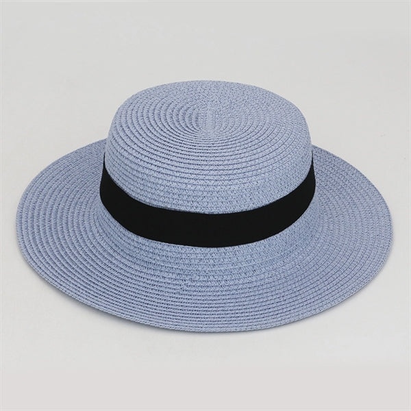 Wide Brim Straw Flat Top Panama Hat Beach Cap for Women