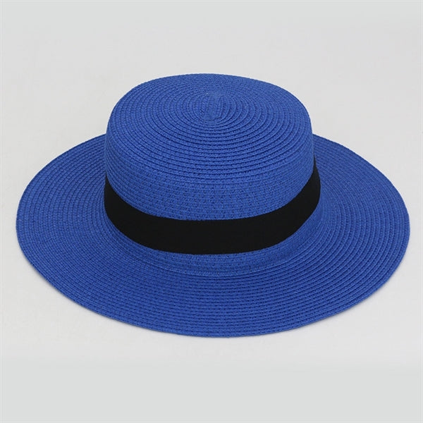 Wide Brim Straw Flat Top Panama Hat Beach Cap for Women