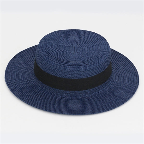 Wide Brim Straw Flat Top Panama Hat Beach Cap for Women