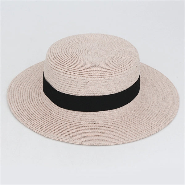 Wide Brim Straw Flat Top Panama Hat Beach Cap for Women