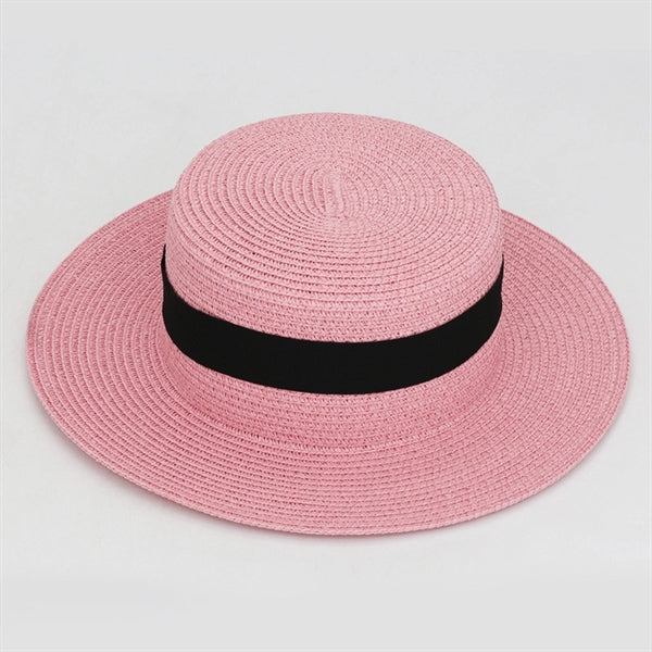 Wide Brim Straw Flat Top Panama Hat Beach Cap for Women