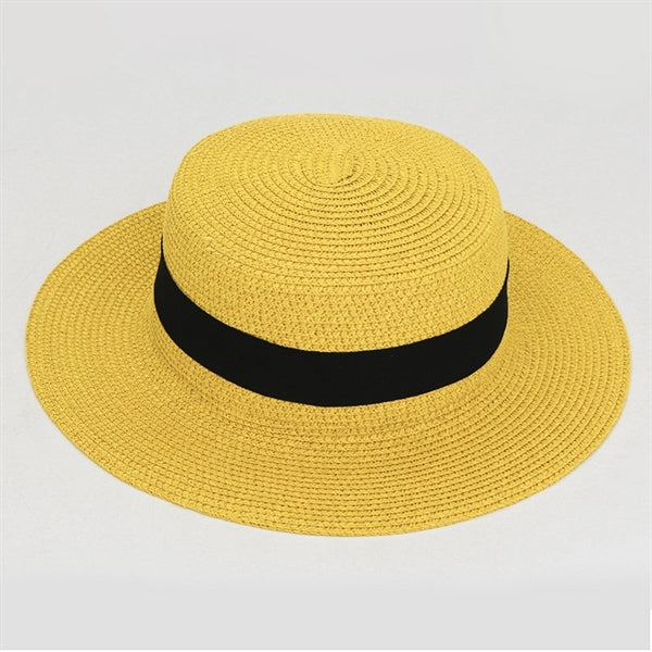 Wide Brim Straw Flat Top Panama Hat Beach Cap for Women