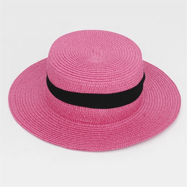Wide Brim Straw Flat Top Panama Hat Beach Cap for Women