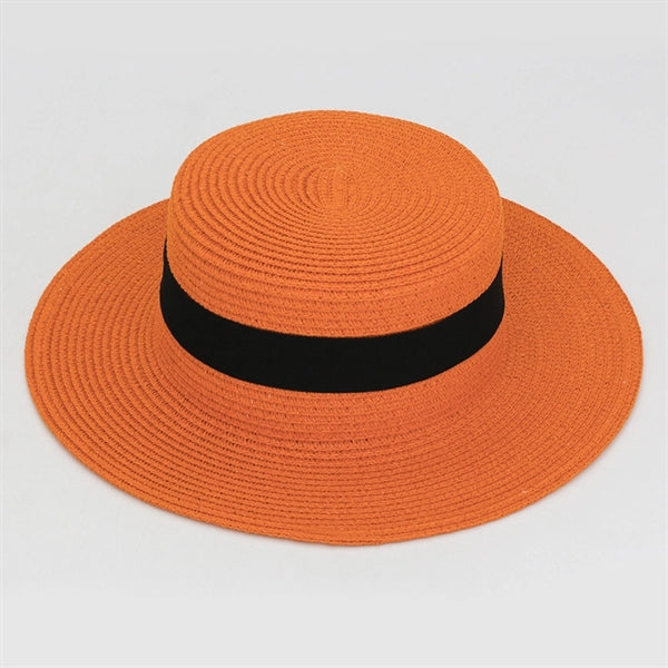 Wide Brim Straw Flat Top Panama Hat Beach Cap for Women