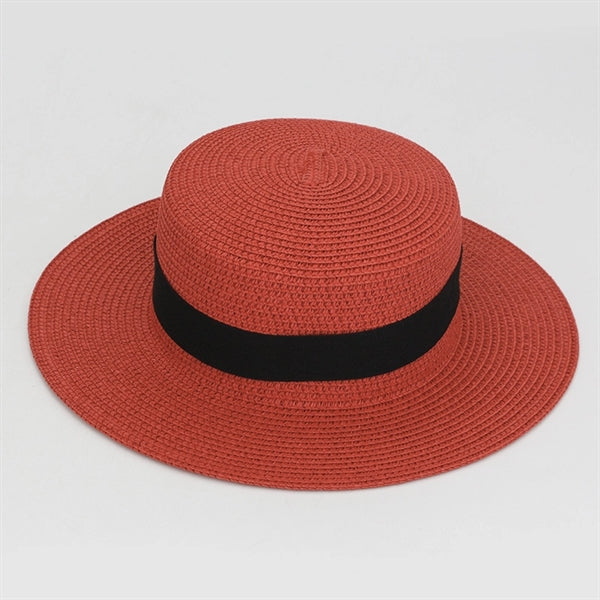 Wide Brim Straw Flat Top Panama Hat Beach Cap for Women