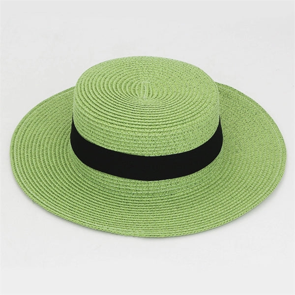 Wide Brim Straw Flat Top Panama Hat Beach Cap for Women