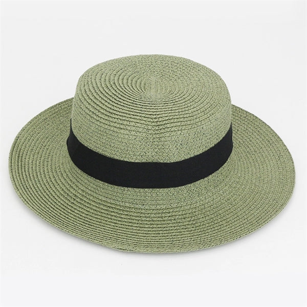Wide Brim Straw Flat Top Panama Hat Beach Cap for Women
