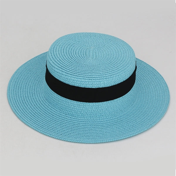 Wide Brim Straw Flat Top Panama Hat Beach Cap for Women