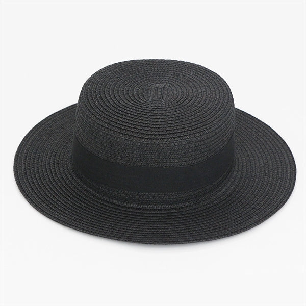 Wide Brim Straw Flat Top Panama Hat Beach Cap for Women