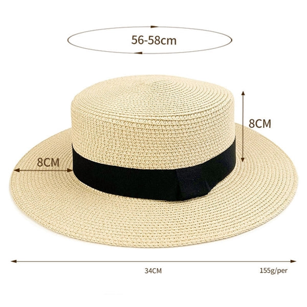 Wide Brim Straw Flat Top Panama Hat Beach Cap for Women