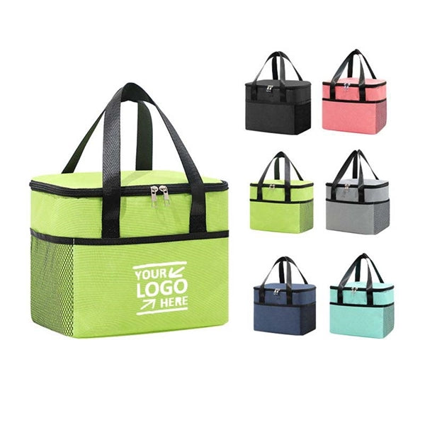 Two Zipper Insulated Cooler Picnic Lunch Bag