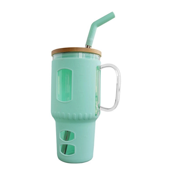 32 Oz. Glass Water Tumbler with Bamboo Lid & Straw