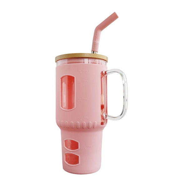 32 Oz. Glass Water Tumbler with Bamboo Lid & Straw