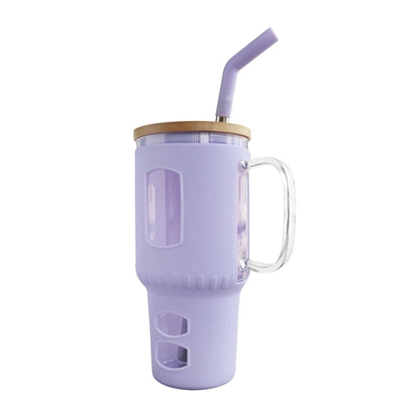 32 Oz. Glass Water Tumbler with Bamboo Lid & Straw