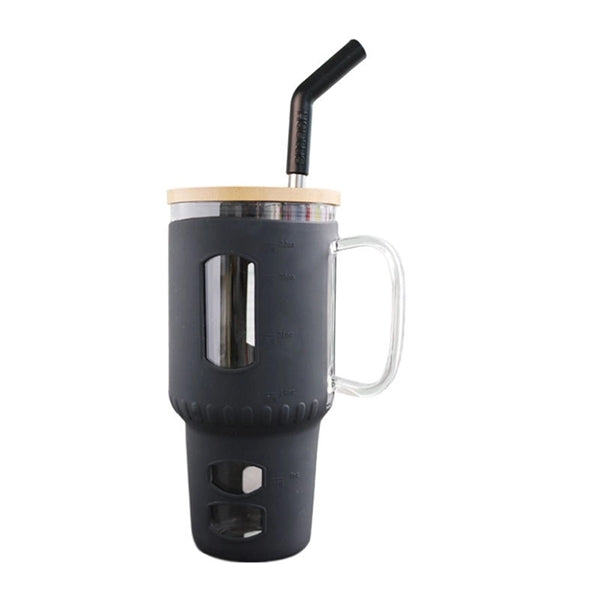 32 Oz. Glass Water Tumbler with Bamboo Lid & Straw