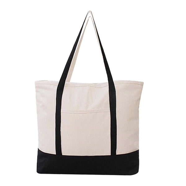 Canvas Tote Bag with an External Pocket