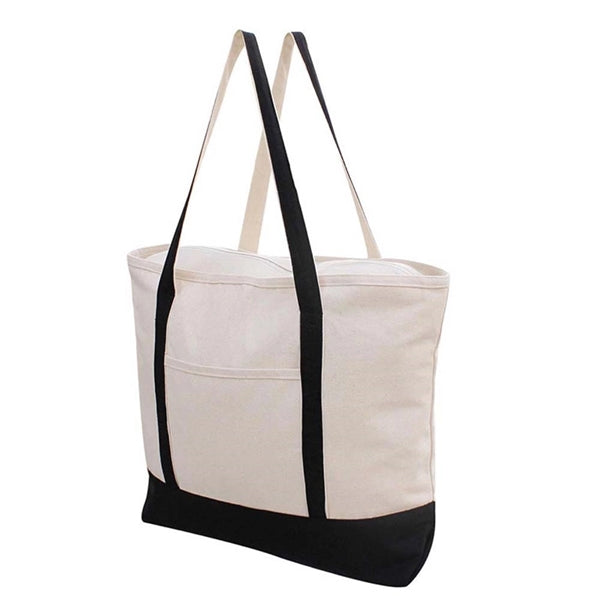 Canvas Tote Bag with an External Pocket