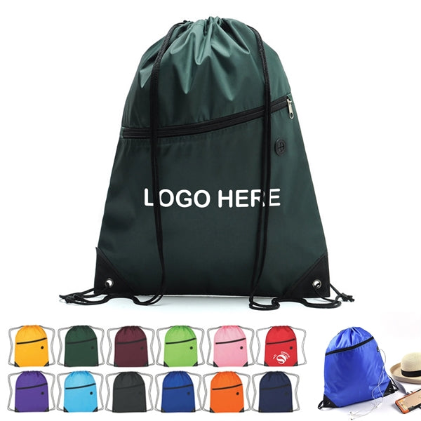 Drawstring Backpack With Zipper Pocket