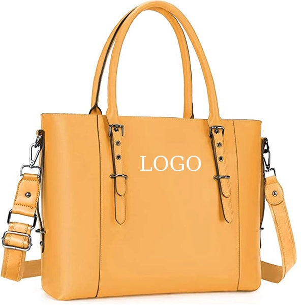 Woman PU Leather Laptop Tote Bag
