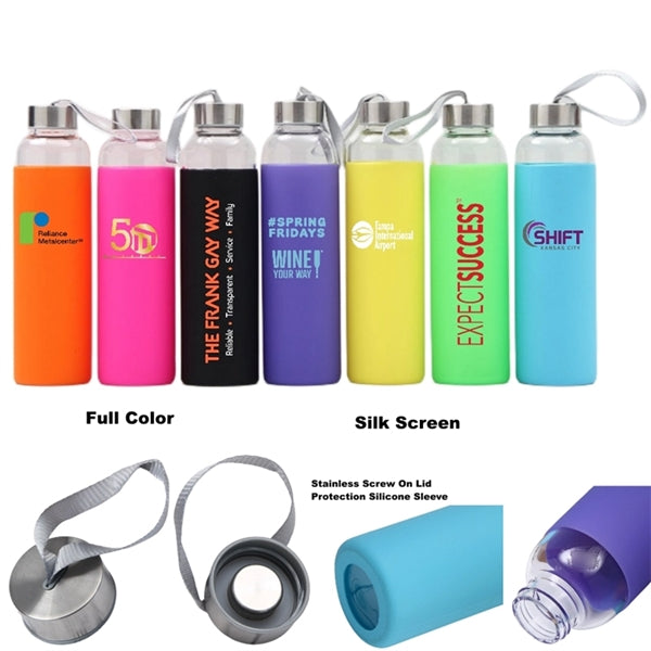 12/18 oz Borosilicate Glass Bottle with Silicone Sleeve