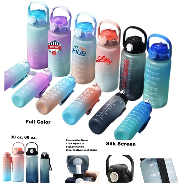 30/68 oz Water Bottle with Straw Motivational Time Marker