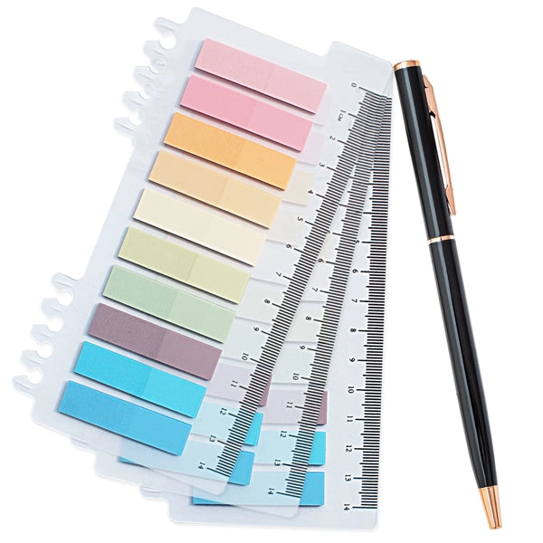 3 PCS Sticky Note Tabs Ruler with Pen Set