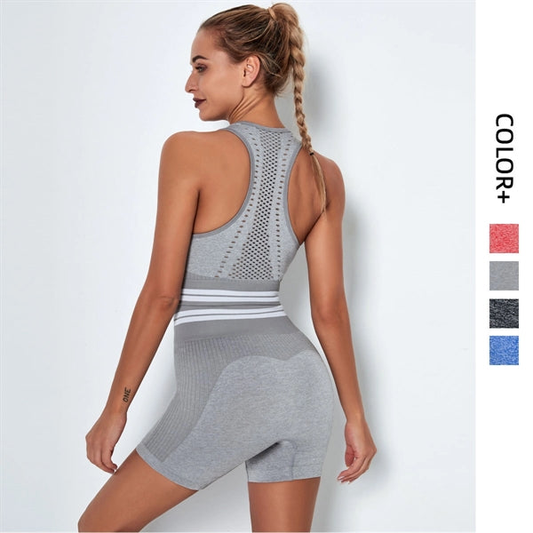 Striped Yoga Set Sports Sleeveless Shorts