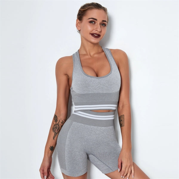 Striped Yoga Set Sports Sleeveless Shorts