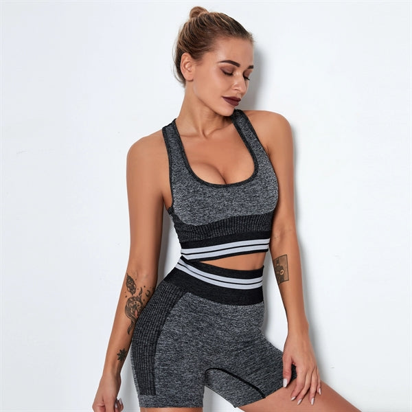 Striped Yoga Set Sports Sleeveless Shorts